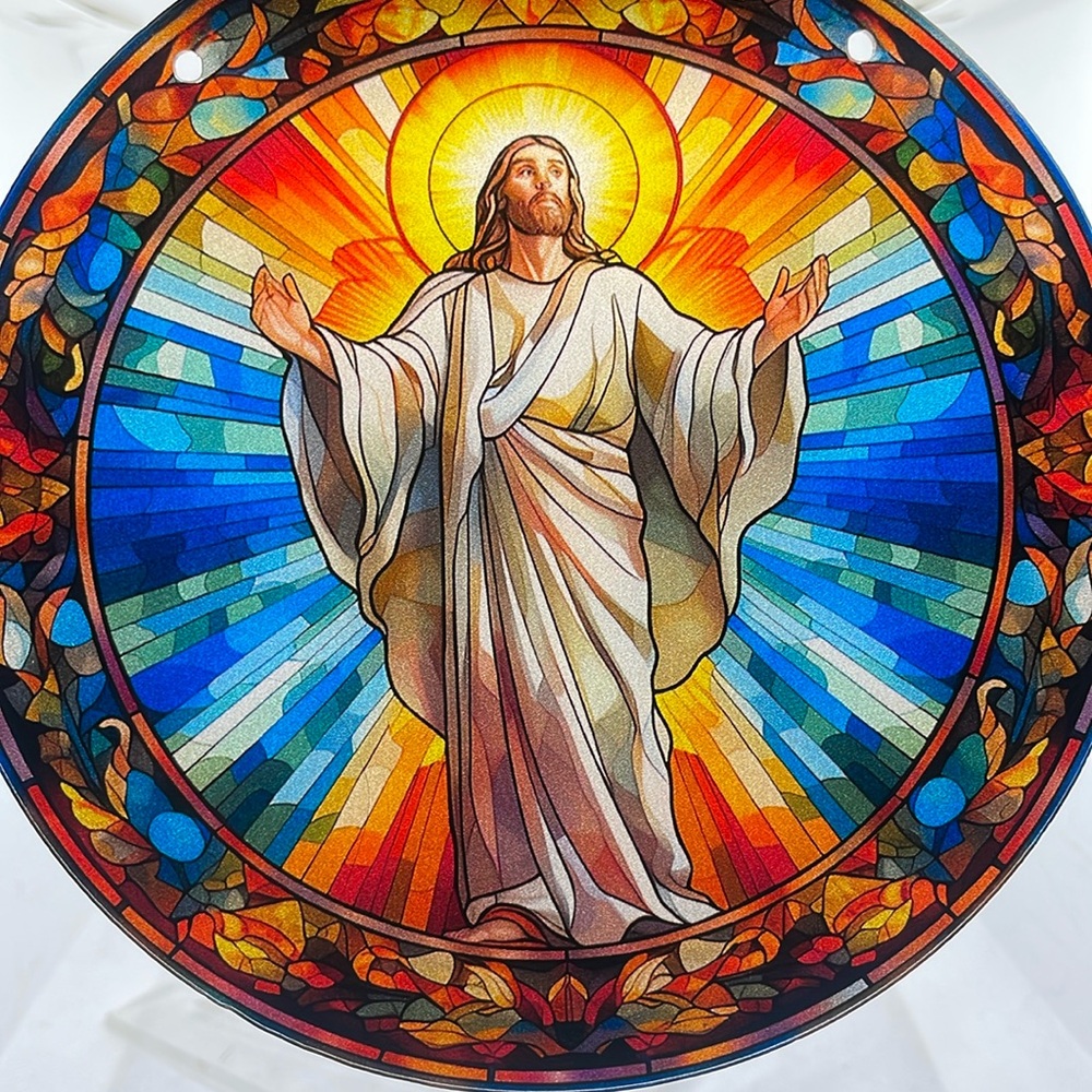 Suncatcher Acrylic Jesus Religious Christian Decorative Faux Stained Glass Gift